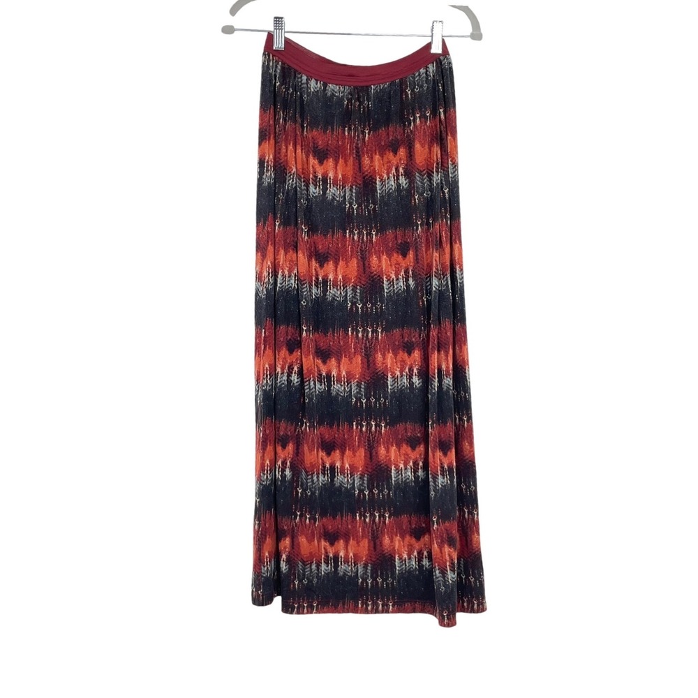 Peruvian Connection Multicolor Boho Chevron Print Elastic Waist Maxi Skirt XS